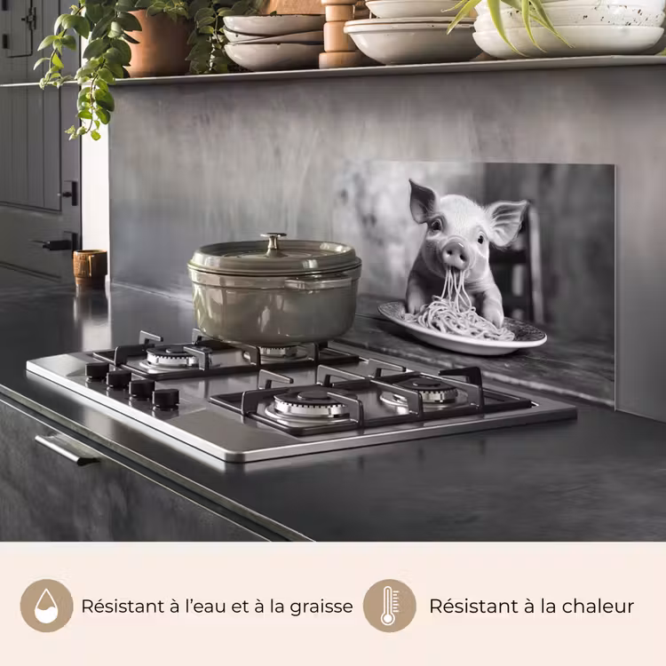 Fond de hotte - Cochon - Mignon - Spaghetti - Noir et blanc - Animal — 2