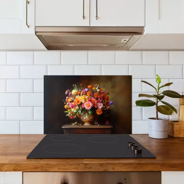 Fond de hotte - Couleurs - Bouquet - Vase - Bois — 3