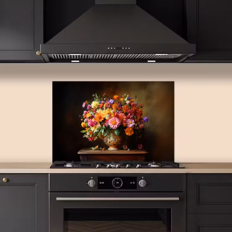Fond de hotte - Couleurs - Bouquet - Vase - Bois — 5