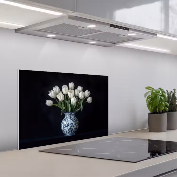 Fond de hotte - Blanc - Fleurs - Tulipes - Vase — 1