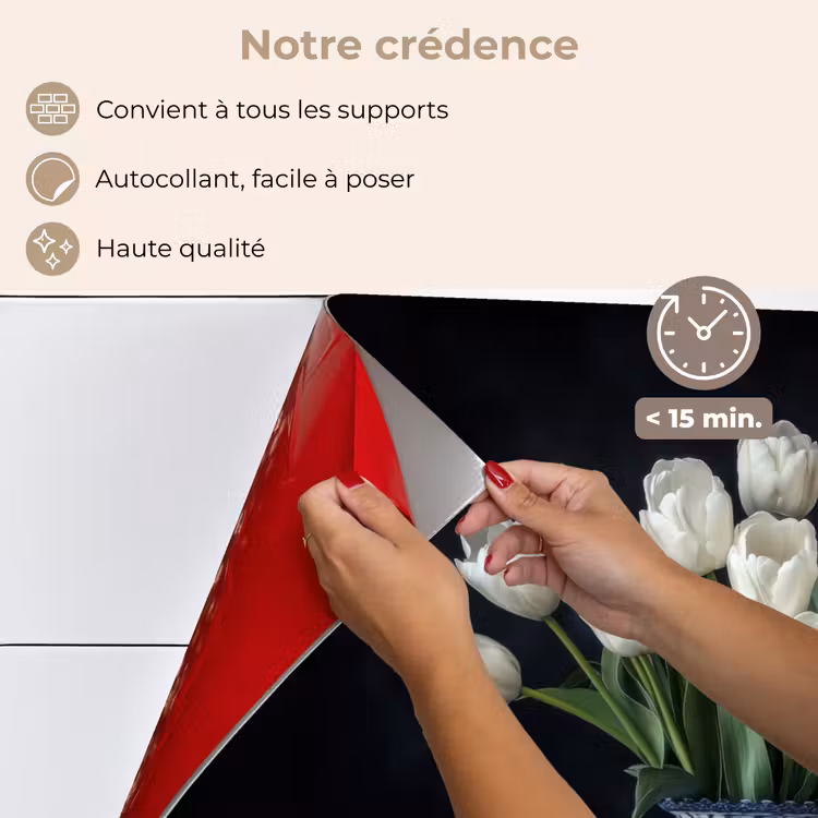 Fond de hotte - Blanc - Fleurs - Tulipes - Vase — 4