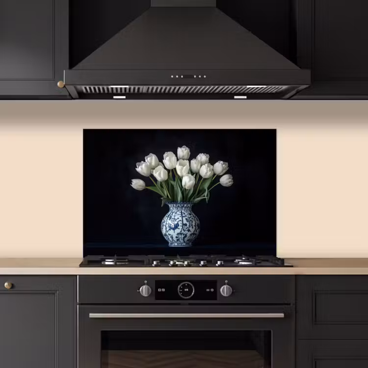 Fond de hotte - Blanc - Fleurs - Tulipes - Vase — 5