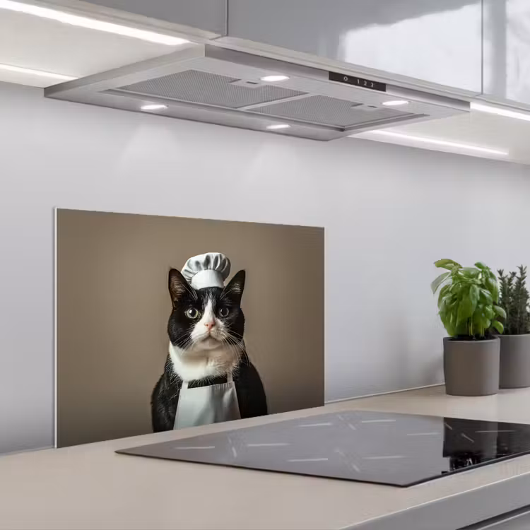 Fond de hotte - Chat - Vêtements de chef - Noir - Blanc — 1