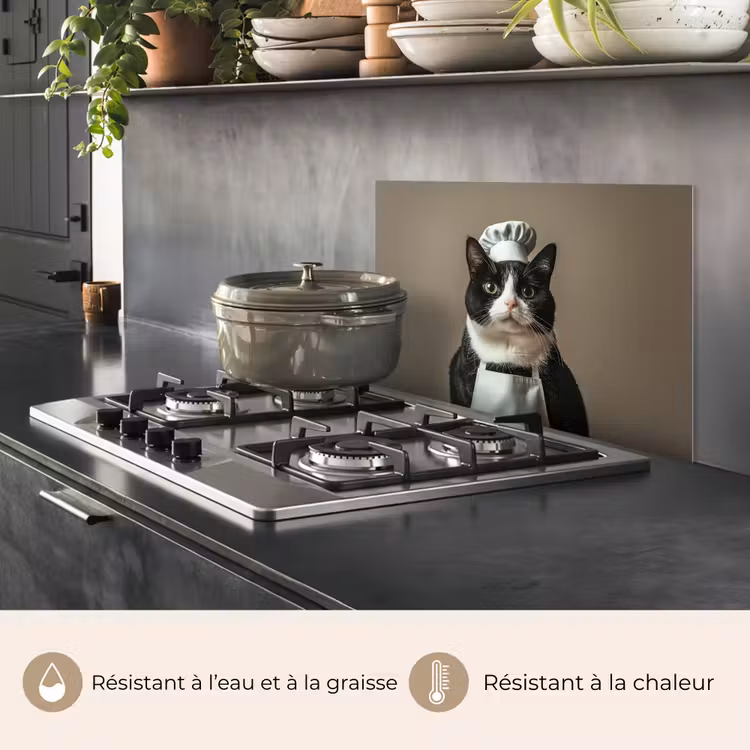 Fond de hotte - Chat - Vêtements de chef - Noir - Blanc — 2