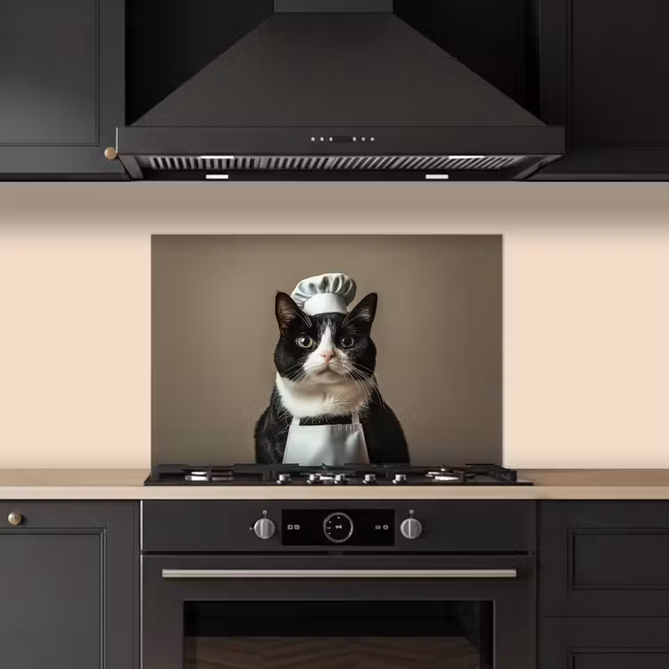 Fond de hotte - Chat - Vêtements de chef - Noir - Blanc — 5