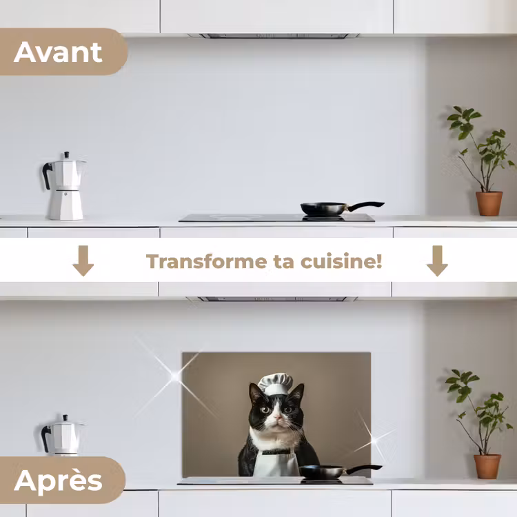 Fond de hotte - Chat - Vêtements de chef - Noir - Blanc — 7