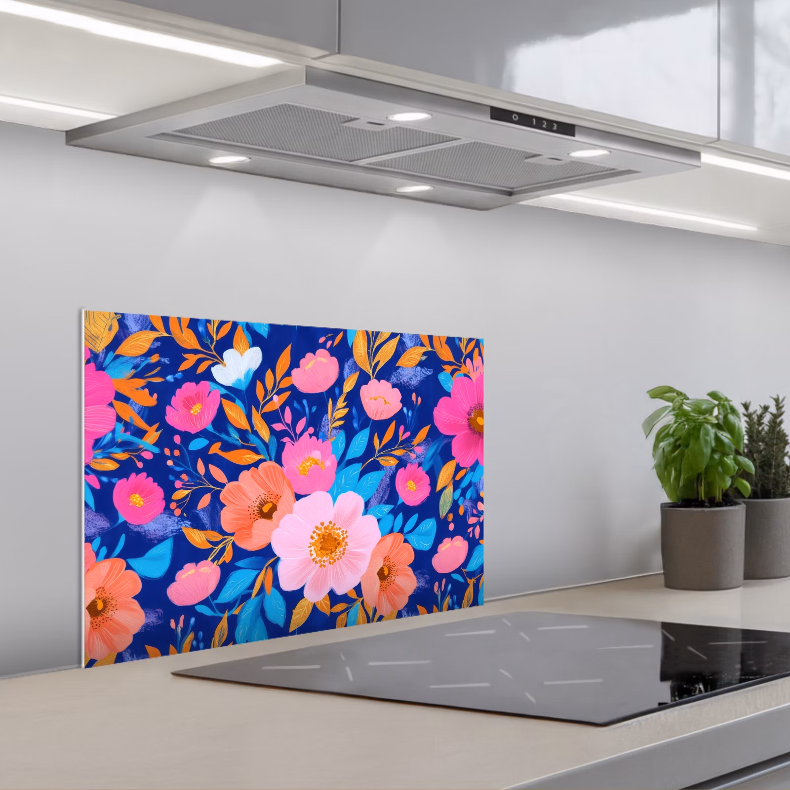 Fond de hotte - Fleurs - Bleu - Rose — 1