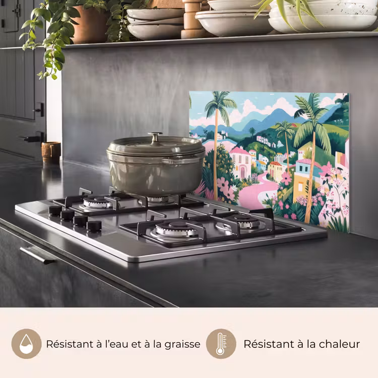 Fond de hotte - Coloré - Maisons - Collines - Rose — 2