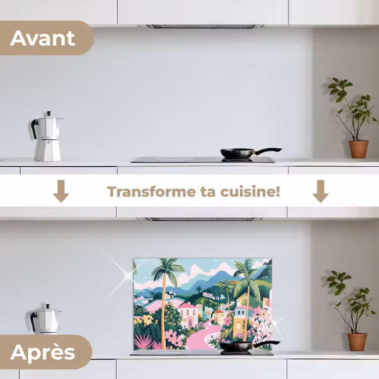 Fond de hotte - Coloré - Maisons - Collines - Rose — 7