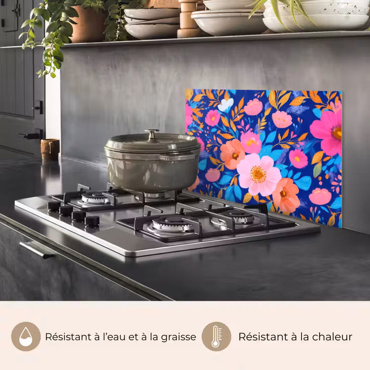 Fond de hotte - Fleurs - Bleu - Rose — 2
