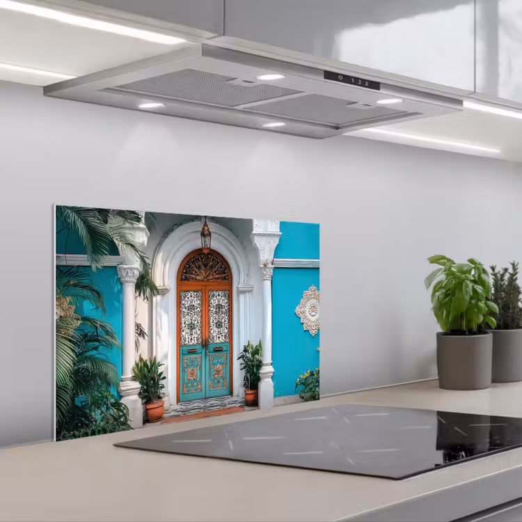 Fond de hotte - Colonnes - Décoratives - Porte - Bleu — 1