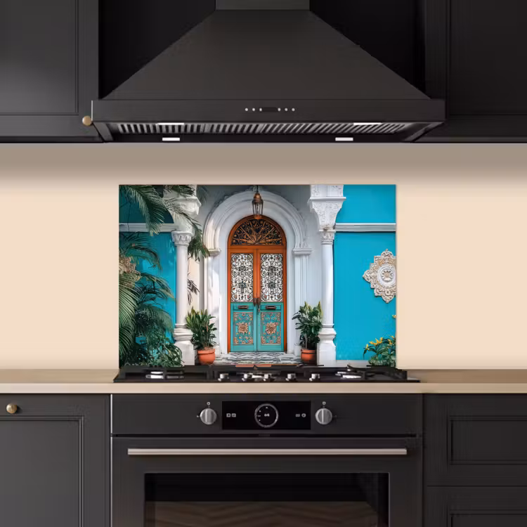 Fond de hotte - Colonnes - Décoratives - Porte - Bleu — 5