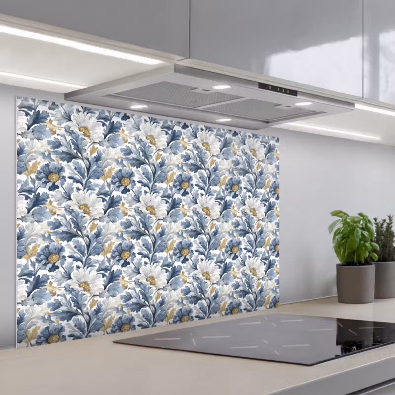 Fond de hotte - Fleurs - Blanc - Bleu — 1