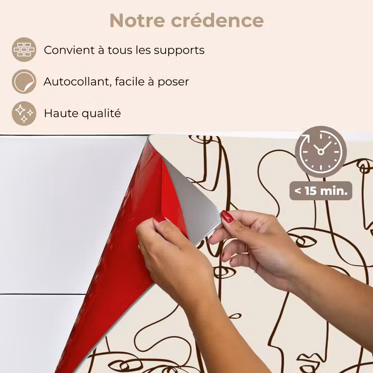 Fond de hotte - Beige - Visage - Lignes - Marron — 4
