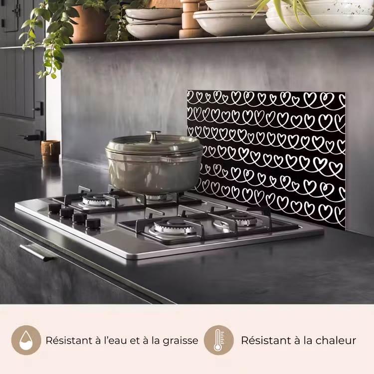 Fond de hotte - Coeurs - Entrelacés - Noir - Blanc — 2