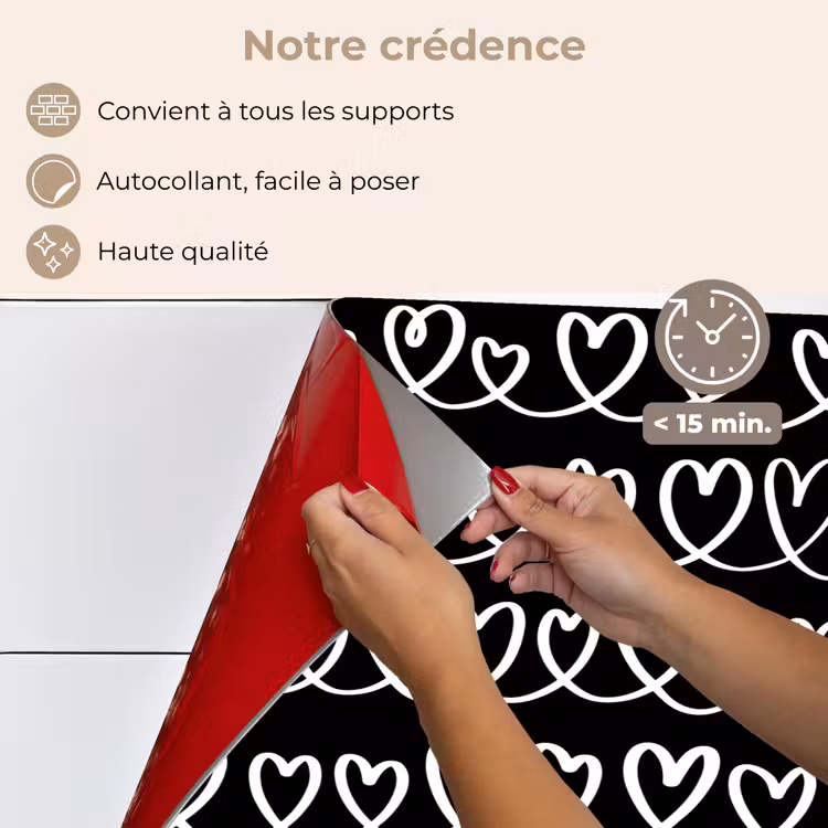 Fond de hotte - Coeurs - Entrelacés - Noir - Blanc — 4