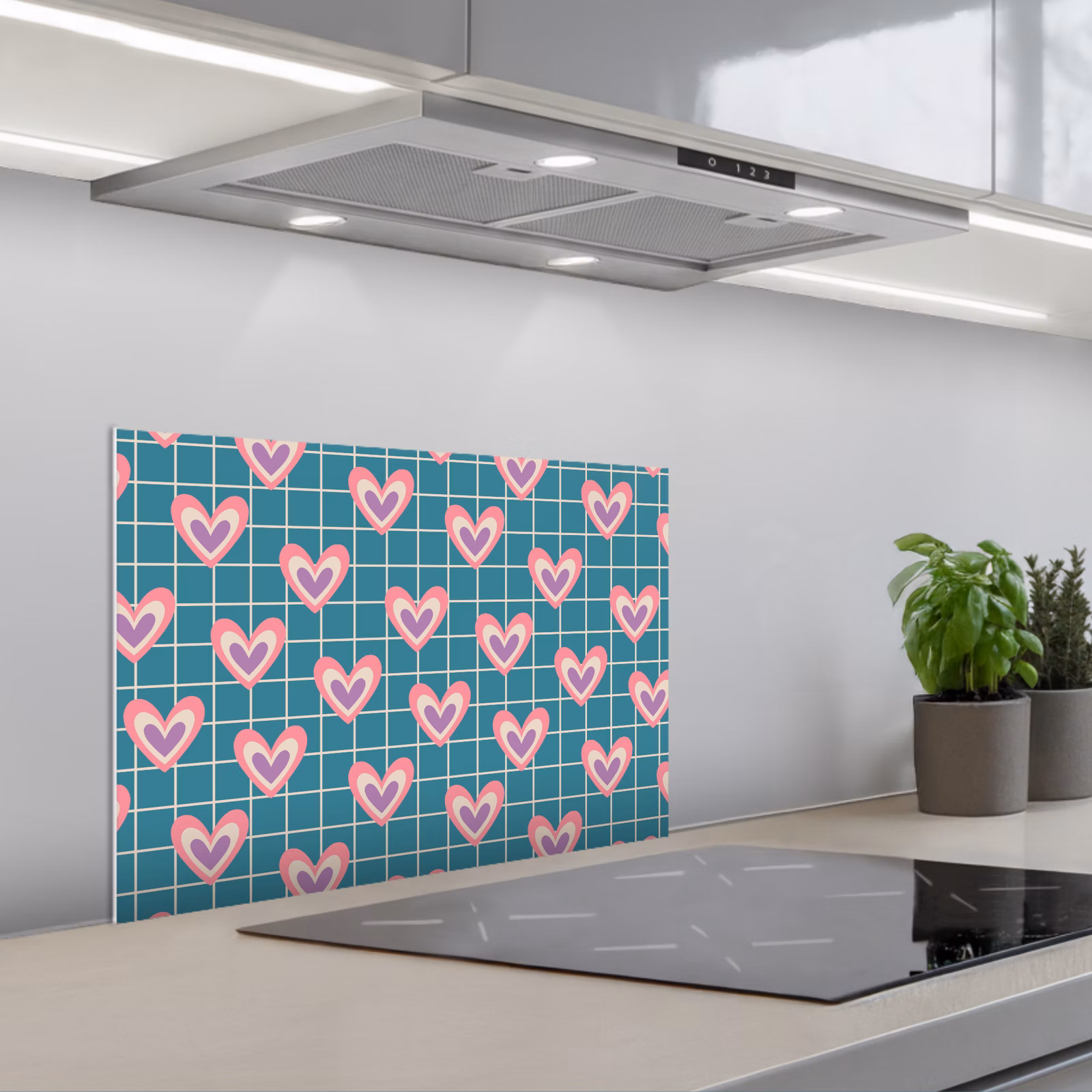 Fond de hotte - Coeurs - Grille - Motif - Bleu — 1