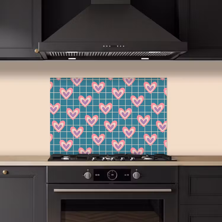 Fond de hotte - Coeurs - Grille - Motif - Bleu — 5
