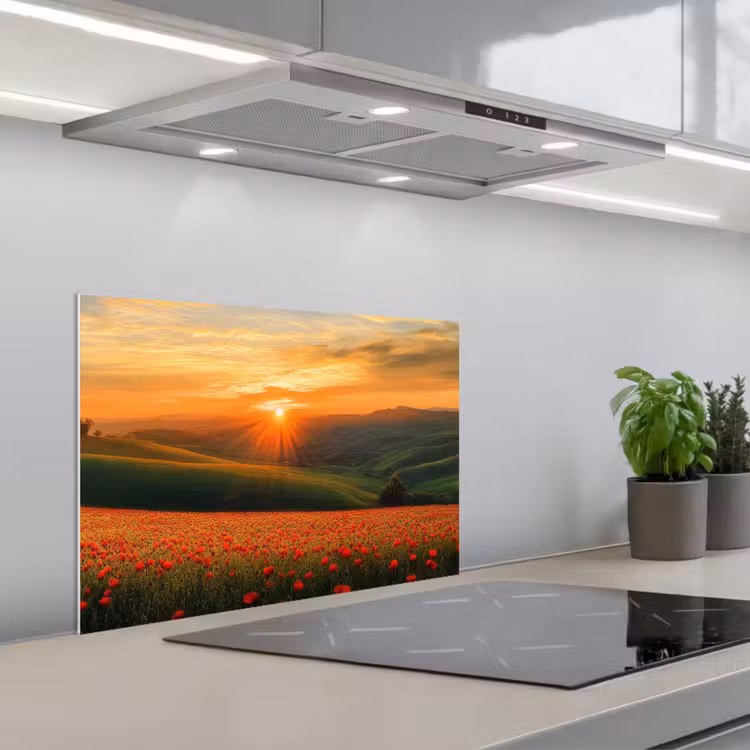 Fond de hotte - Coquelicots - Fleurs - Collines - Coucher de soleil — 1