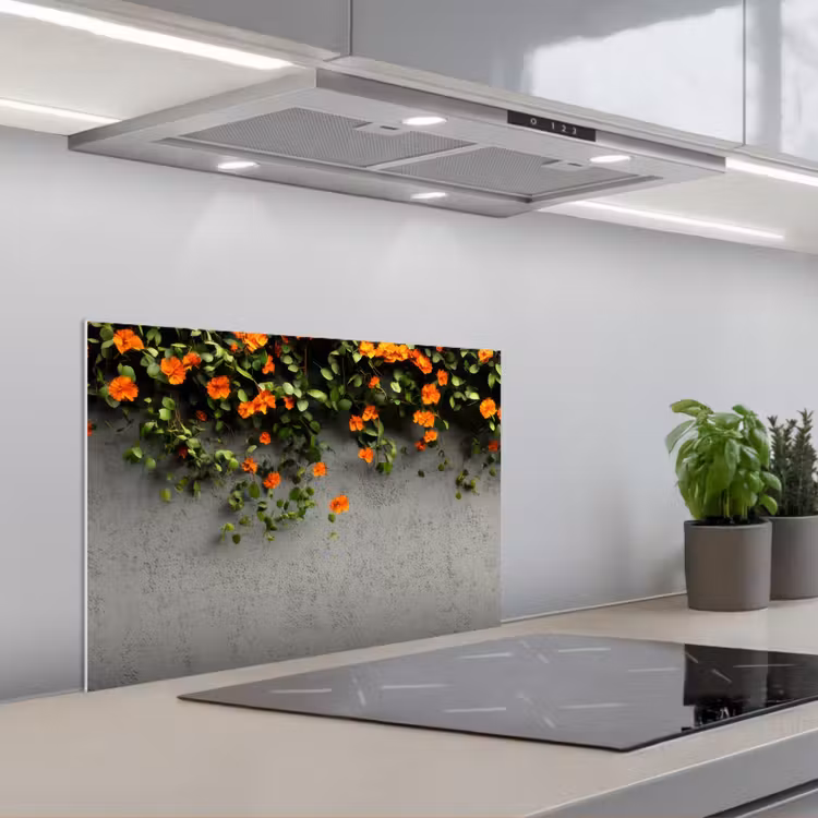 Fond de hotte - Fleurs - Mur - Orange — 1