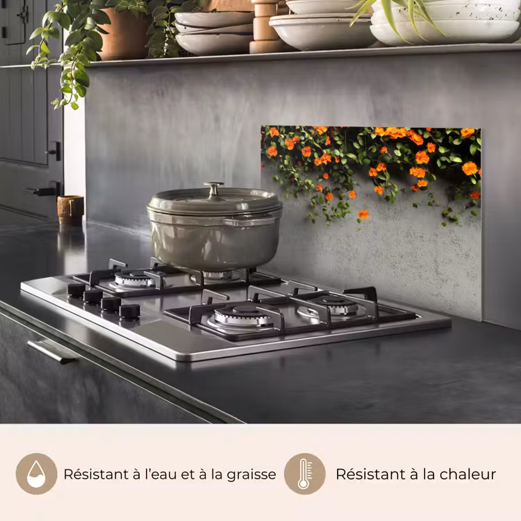 Fond de hotte - Fleurs - Mur - Orange — 2