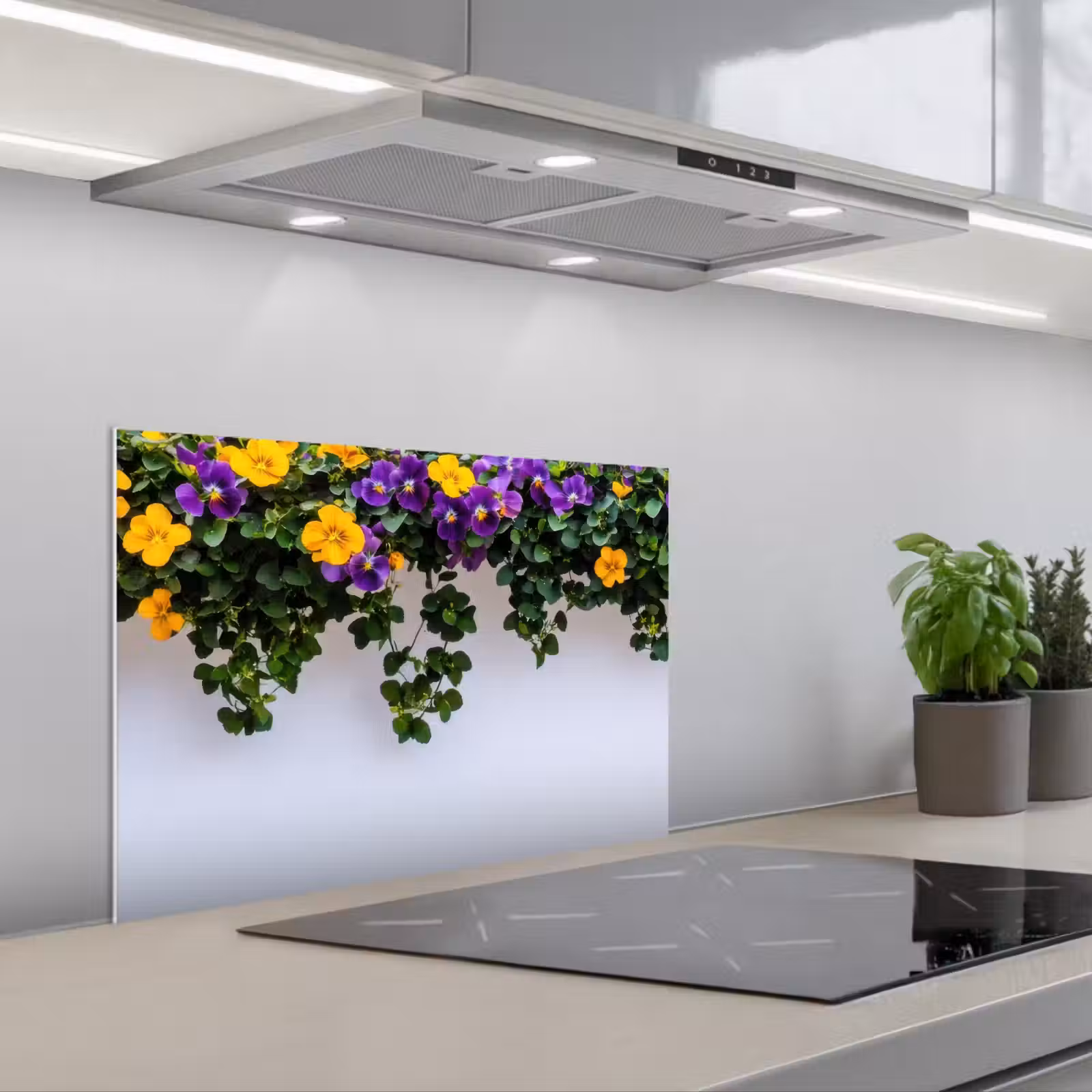 Fond de hotte - Fleurs - Mur - Jaune - Violet — 1