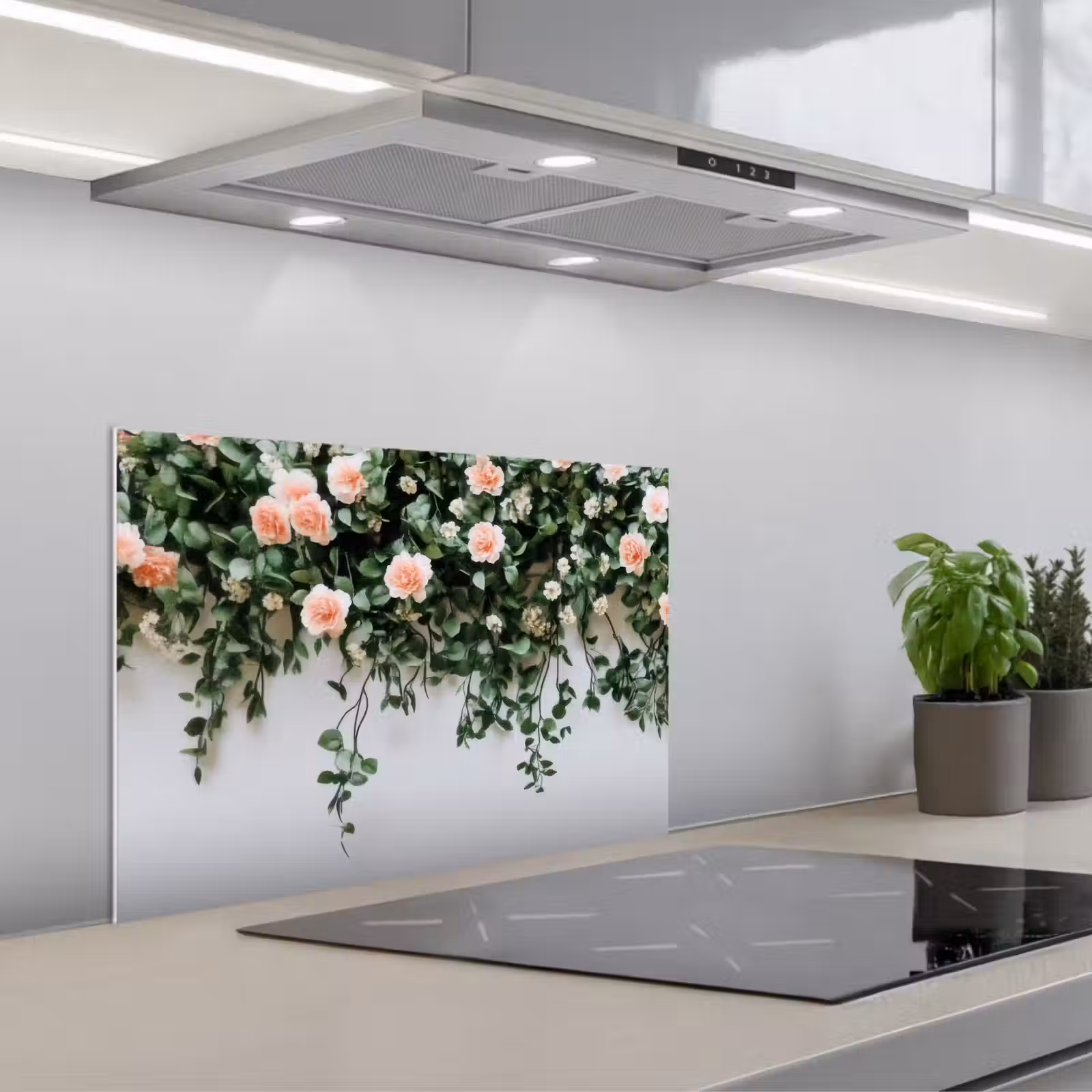 Fond de hotte - Fleurs - Mur - Roses - Vert — 1