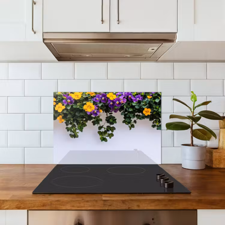 Fond de hotte - Fleurs - Mur - Jaune - Violet — 3