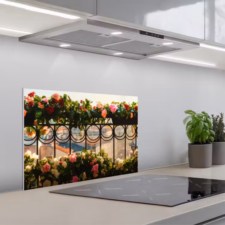 Fond de hotte - Fleurs - Clôture - Paysage urbain - Été — 1