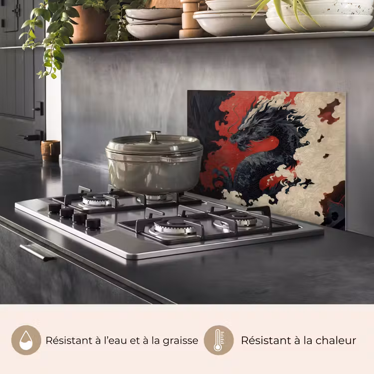 Fond de hotte - Dragon noir - Nuages de fumée - Rouge — 2