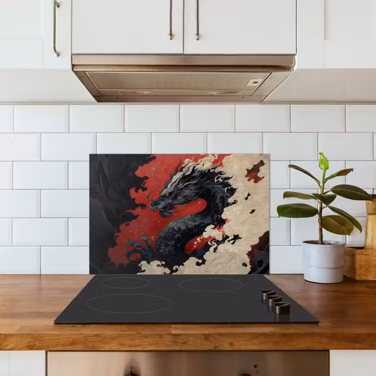 Fond de hotte - Dragon noir - Nuages de fumée - Rouge — 3
