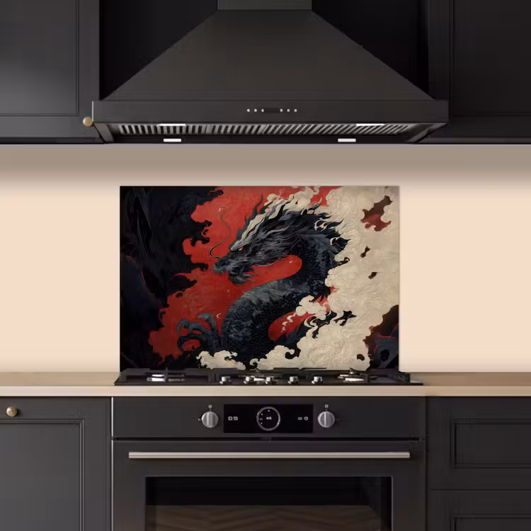 Fond de hotte - Dragon noir - Nuages de fumée - Rouge — 5