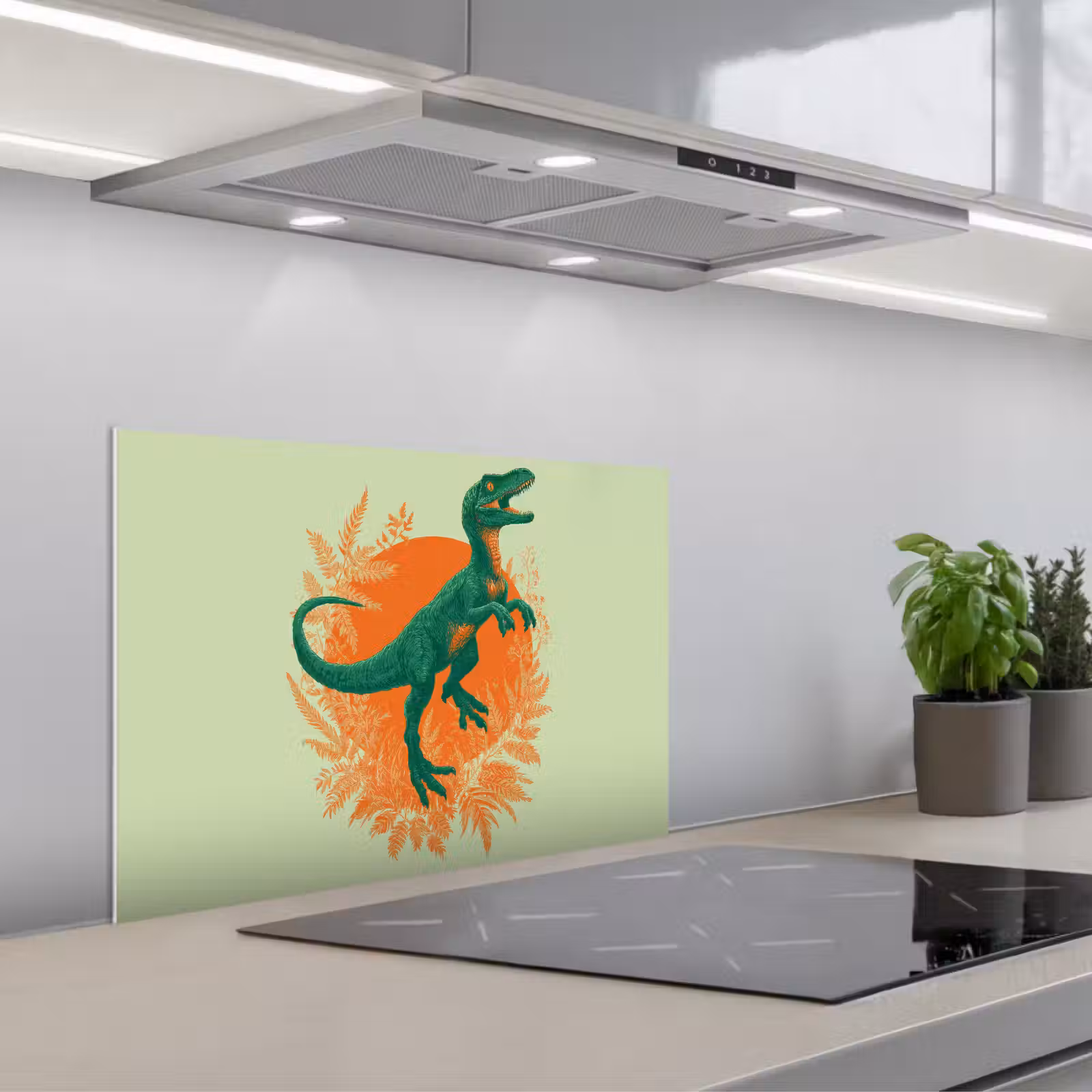 Fond de hotte - Dinosaure - Vert - Plantes - Cercle — 1