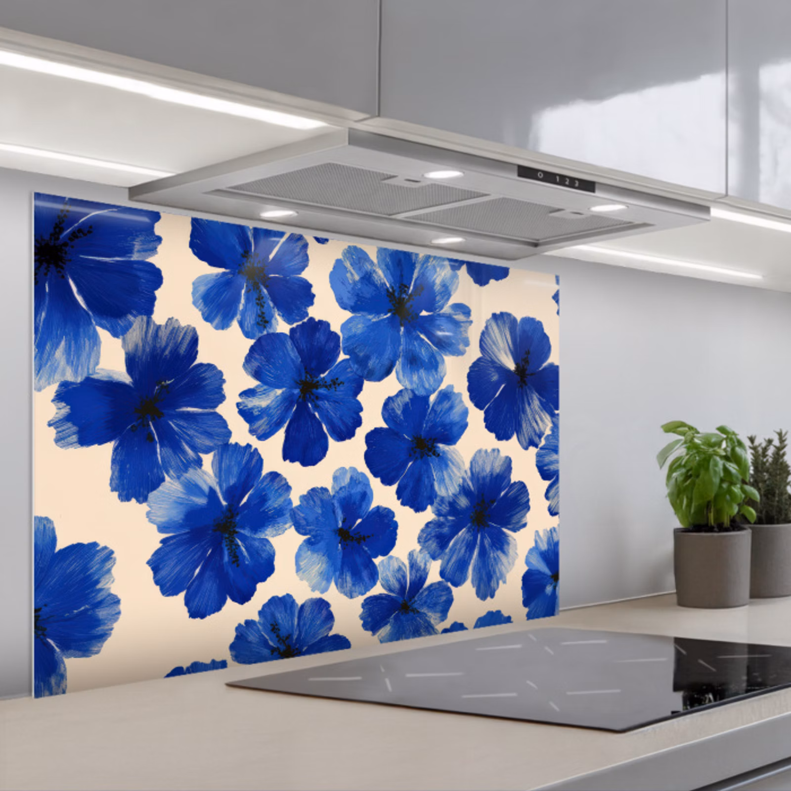 Fond de hotte - Fleurs - Bleu - Motif - Blanc — 1