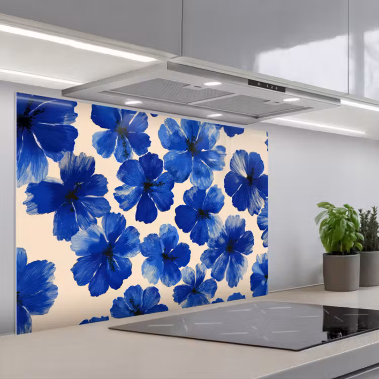 Fond de hotte - Fleurs - Bleu - Motif - Blanc — 1