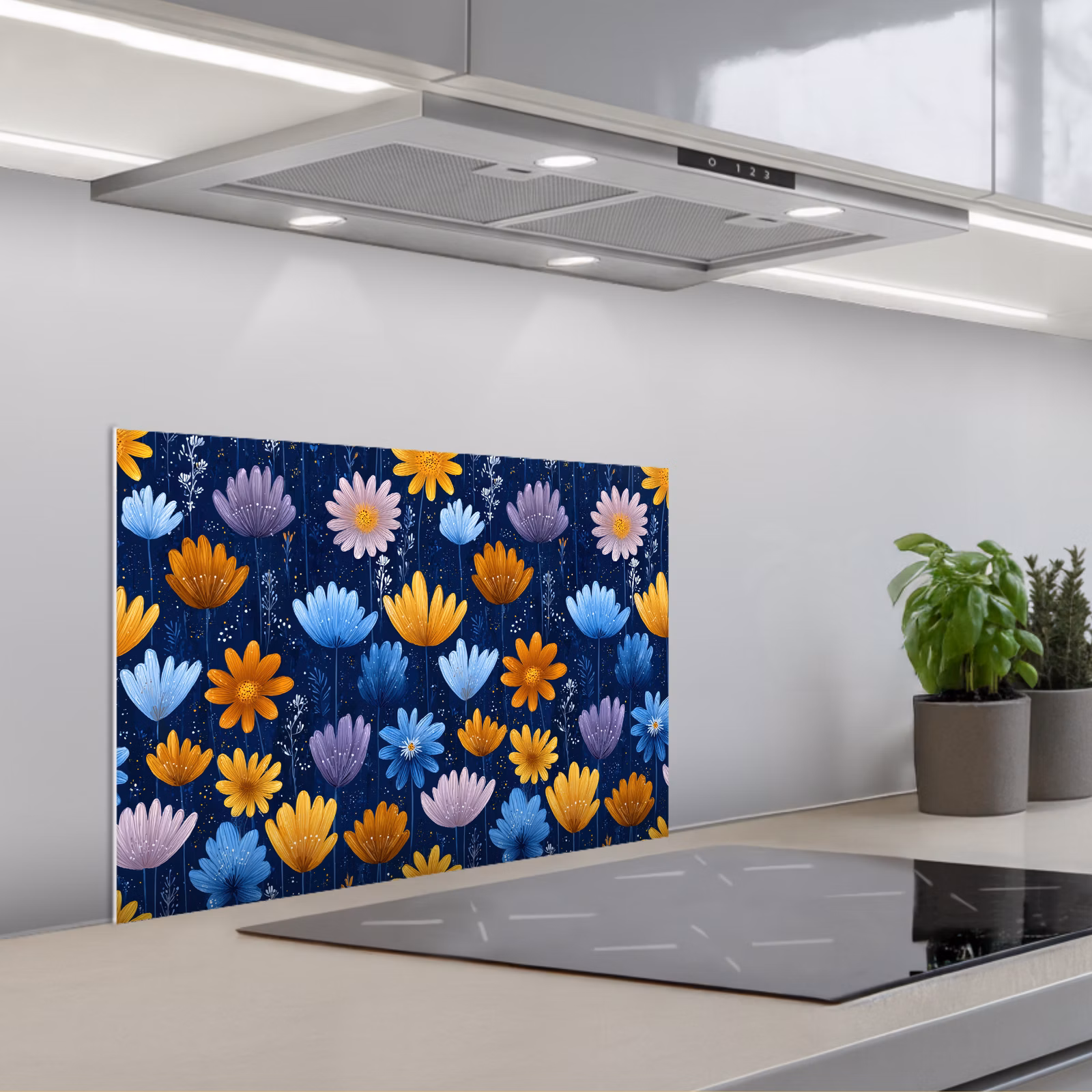 Fond de hotte - Fleurs - Motif - Bleu - Contraste — 1