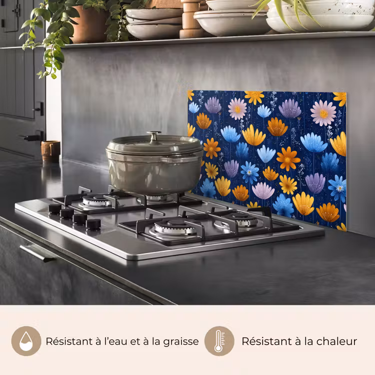 Fond de hotte - Fleurs - Motif - Bleu - Contraste — 2