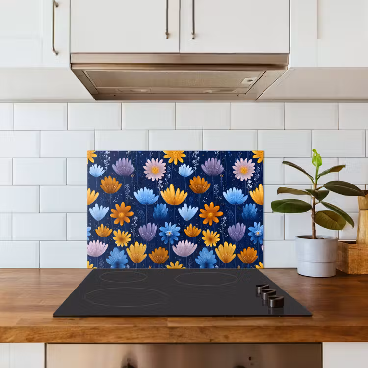 Fond de hotte - Fleurs - Motif - Bleu - Contraste — 3