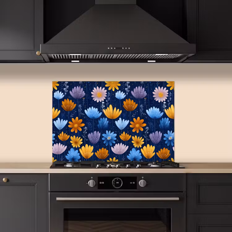 Fond de hotte - Fleurs - Motif - Bleu - Contraste — 5