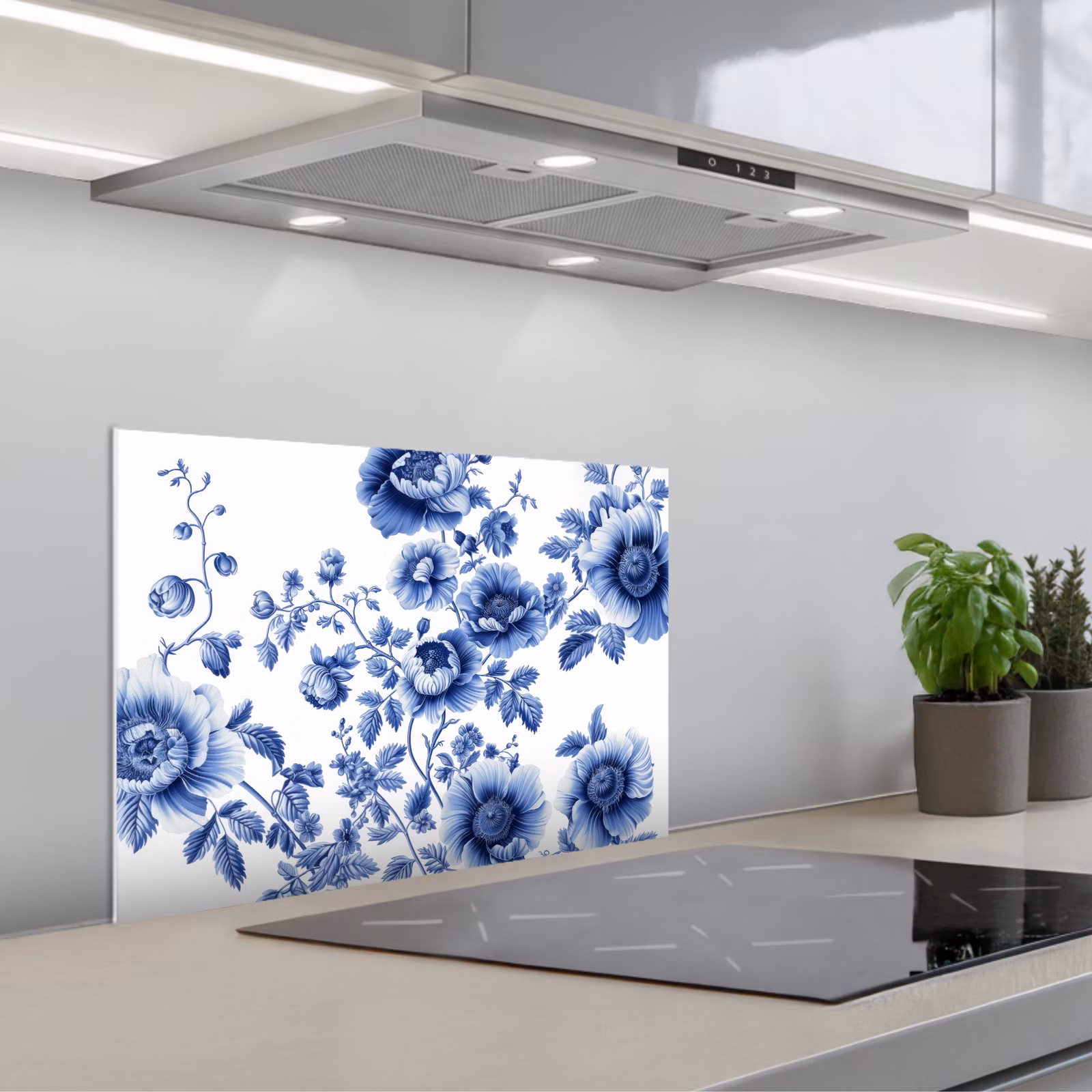 Fond de hotte - Fleurs - Bleu de Delft - Art - Blanc — 1