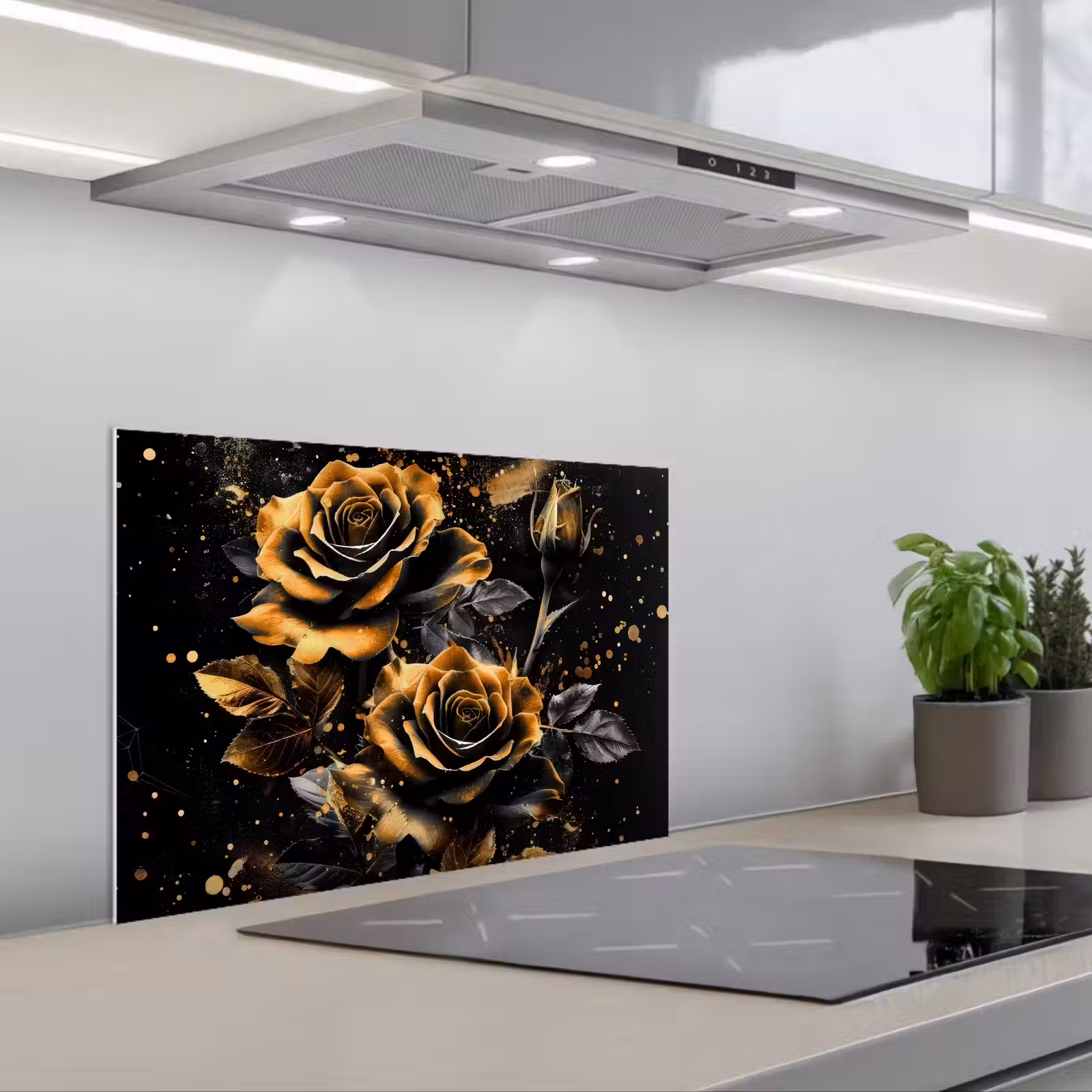 Fond de hotte - Fleurs - Or - Noir - Art — 1