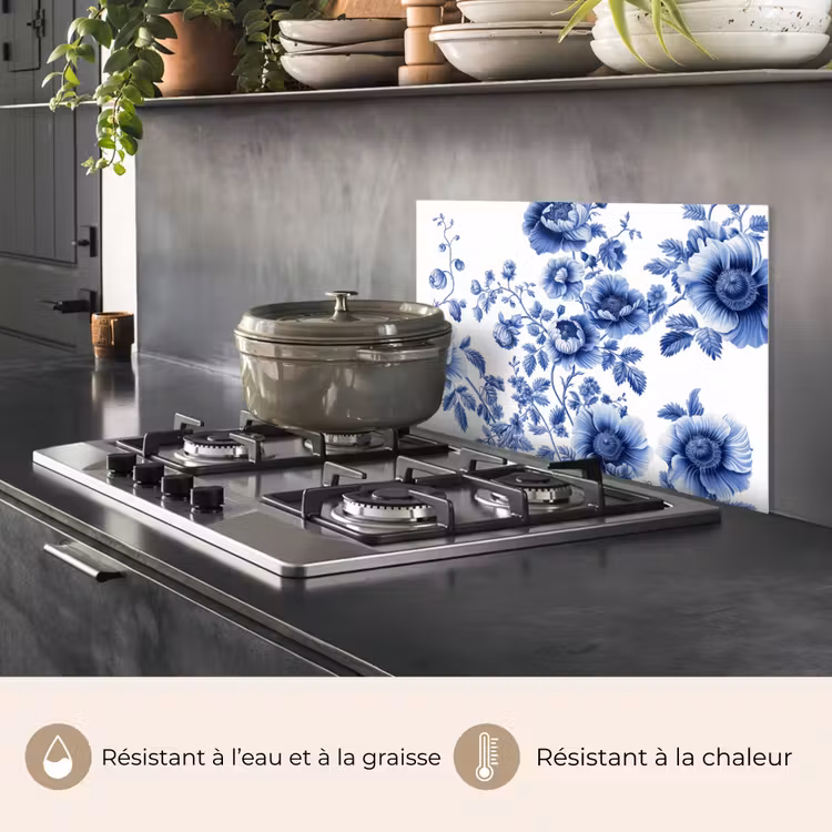 Fond de hotte - Fleurs - Bleu de Delft - Art - Blanc — 2