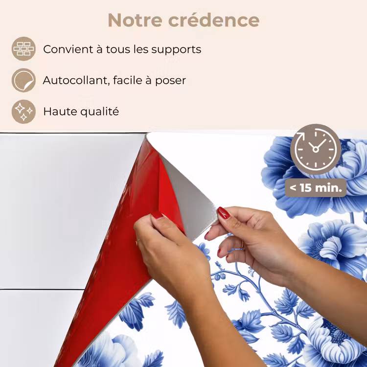 Fond de hotte - Fleurs - Bleu de Delft - Art - Blanc — 4