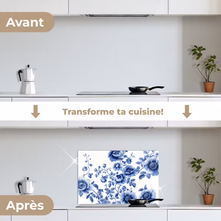 Fond de hotte - Fleurs - Bleu de Delft - Art - Blanc — 7