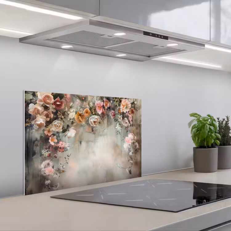 Fond de hotte - Fleurs - Béton - Roses - Gris — 1