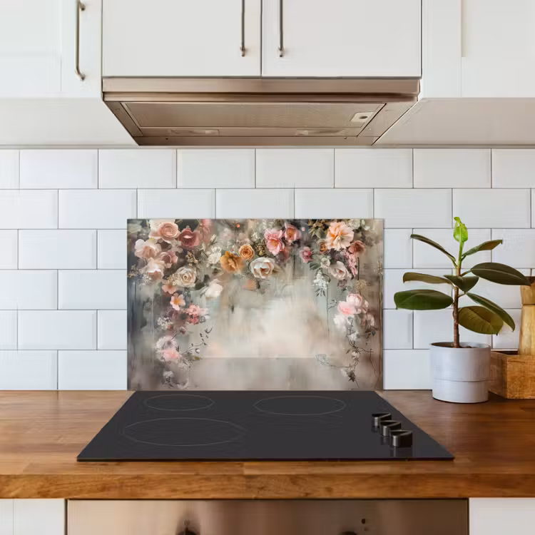 Fond de hotte - Fleurs - Béton - Roses - Gris — 3