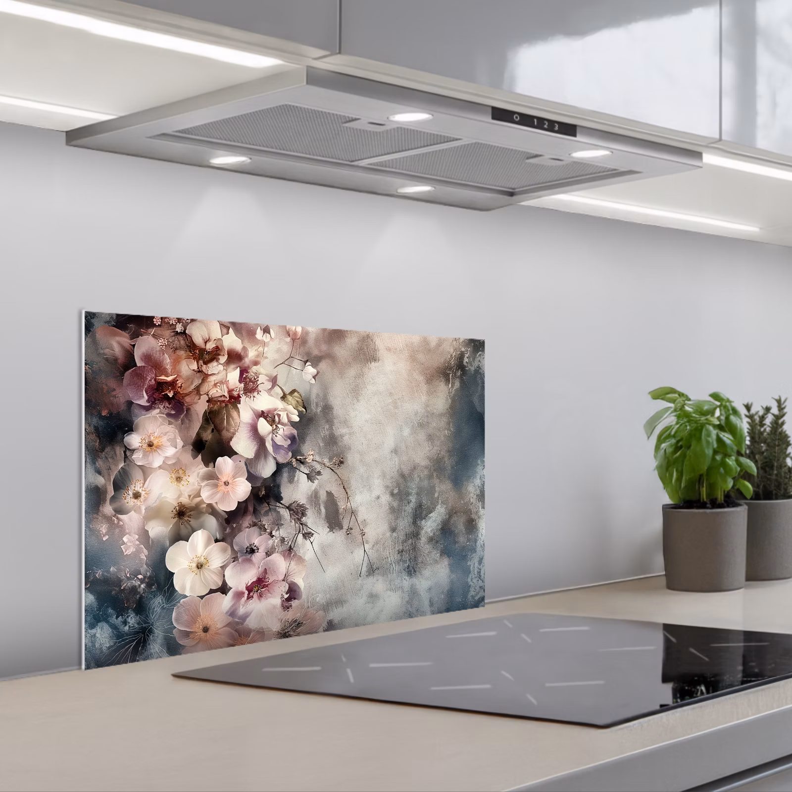 Fond de hotte - Fleurs - Béton - Gris - Flora — 1
