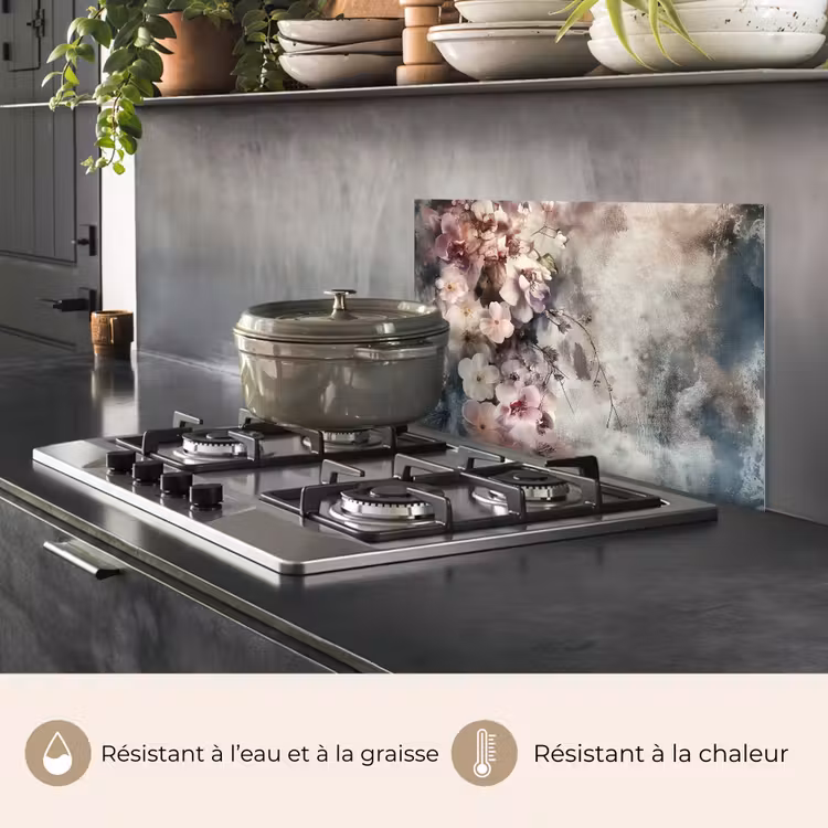 Fond de hotte - Fleurs - Béton - Gris - Flora — 2