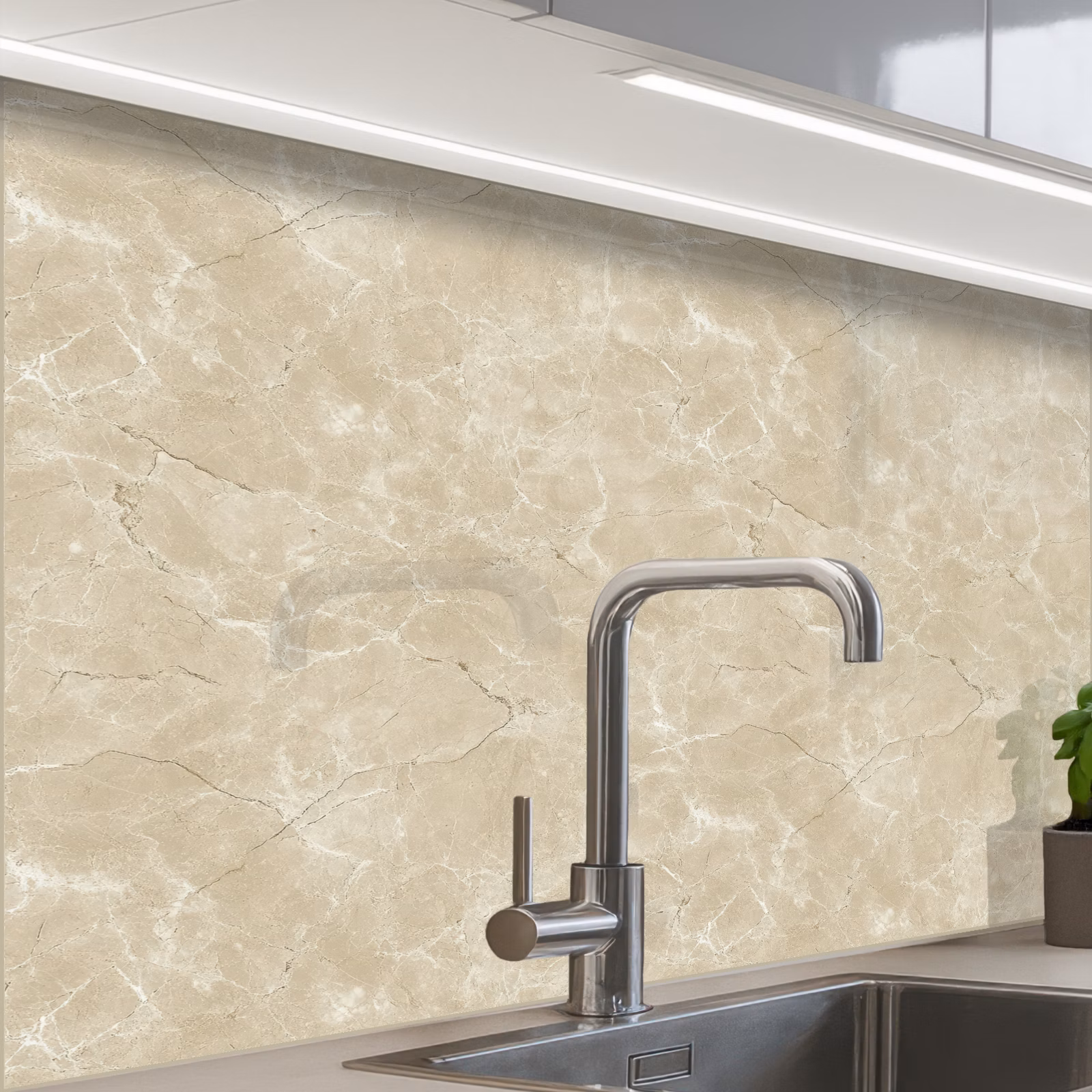 Crédence cuisine - Beige clair - Marbre - Veines de diffusion — 1