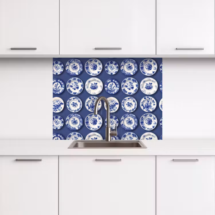 Crédence cuisine - Assiettes - Floral - Bleu — 3